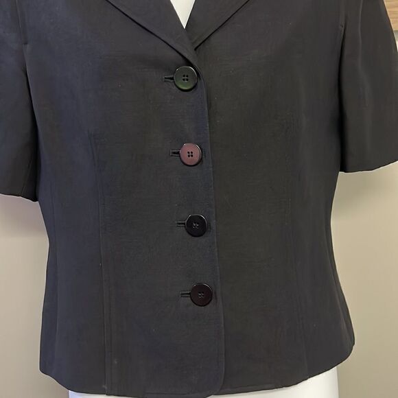 Ann Taylor Linen Blend Short Sleeve Button Front V-Neck Lined Blazer- 8P - Picture 7 of 15